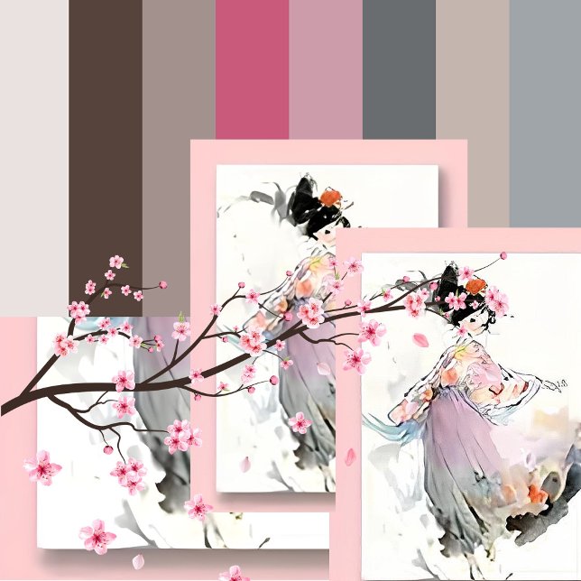 Postal Wispy Watercolor | Chica japonés bailarín (Pause in the Sweet Moments of Feminine Pink Hues as Pansylee Expresses Pastel Passions)