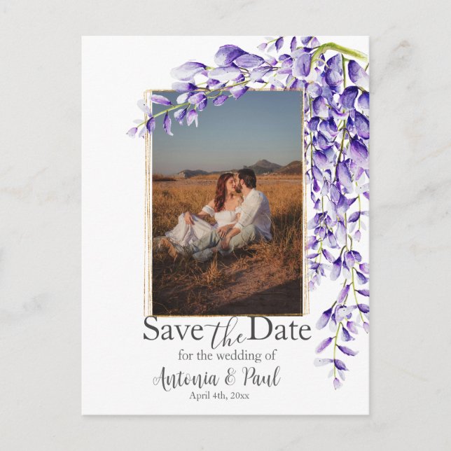 Postal Wisteria acuarela florece para salvar foto de fech (Anverso)