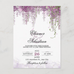 Postal Wisteria romántica Boda de código QR púrpura