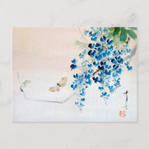 Postal Wisteria y mariposa, Watanabe Seitei