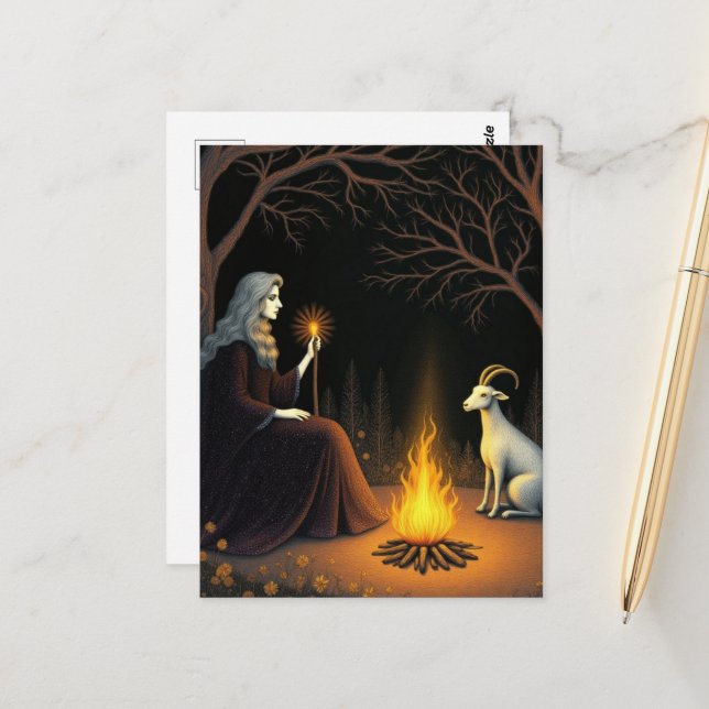 Postal Witch and Goat at a Bonfire (Anverso/Reverso In Situ)