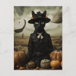 Postal Witch Cat with Pumpkins 