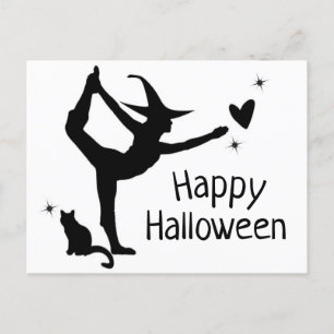 Postal Witch Halloween Namaste Yoga Black White Moderne