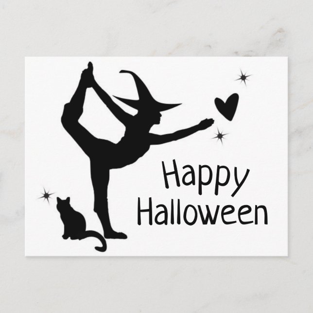 Postal Witch Halloween Namaste Yoga Black White Moderne (Anverso)