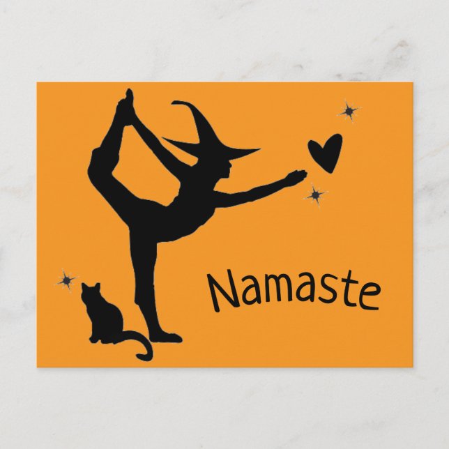 Postal Witch Halloween Namaste Yoga Naranja Black Modern (Anverso)