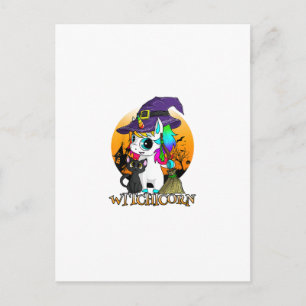 Postal Witchicorn Unicorn Bruja Halloween Gato Negro Nara