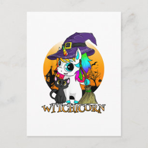 Postal Witchicorn Unicorn Bruja Halloween Gato Negro Nara