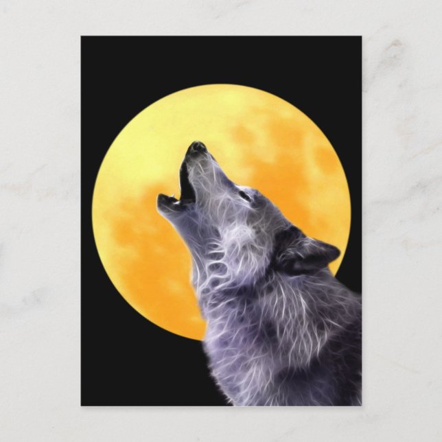 Postal Wolf aulló a la luna llena (Anverso)