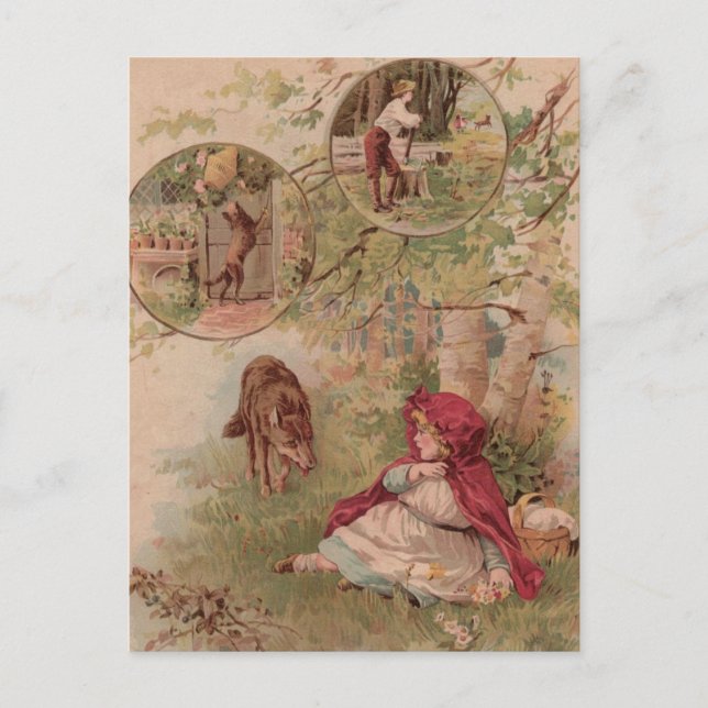 Postal Wolf Caminando hacia la capucha roja (Anverso)