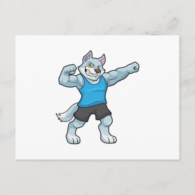 Postal Wolf como culturista con grandes brazos altos (Anverso)
