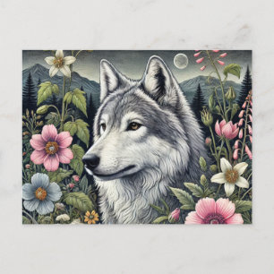 Postal Wolf de Woodland   Majestic Forest Wolf Art