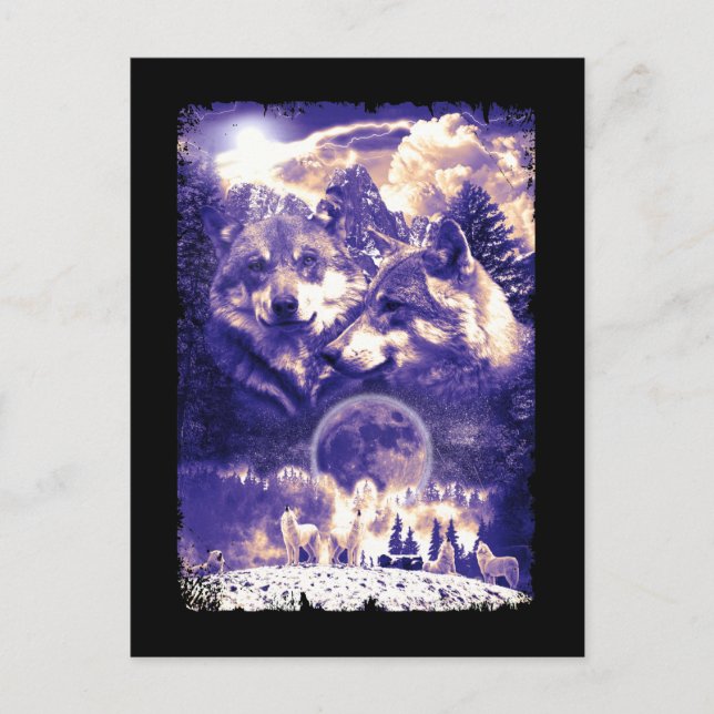 Postal Wolf Family Howling Wolves Winter Mountains (Anverso)