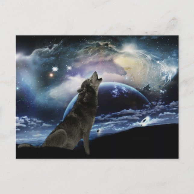 Postal Wolf gritando en la luna (Anverso)