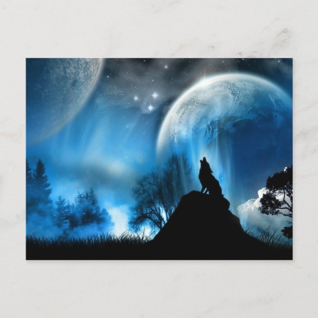 Postal Wolf Howling A 2 Moons Postcard (Anverso)