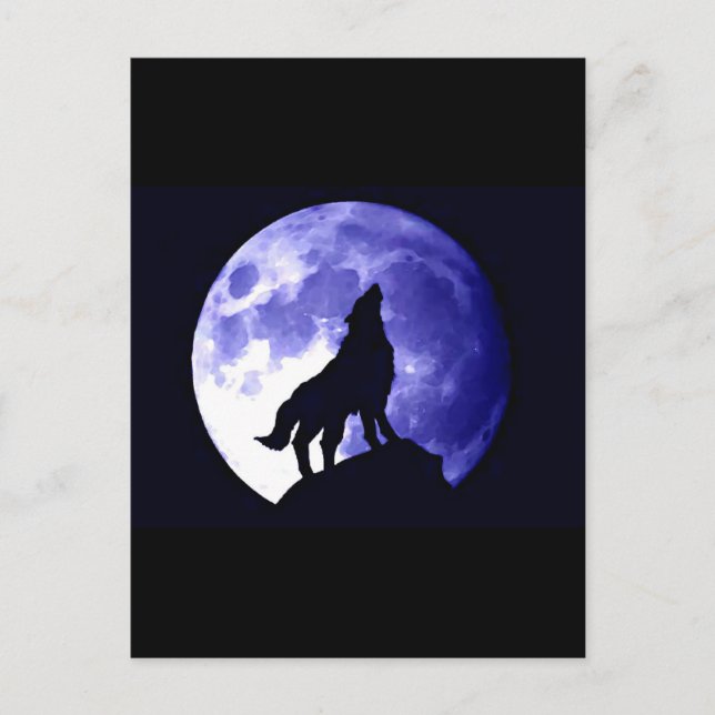 Postal Wolf Howling en la Luna (Anverso)