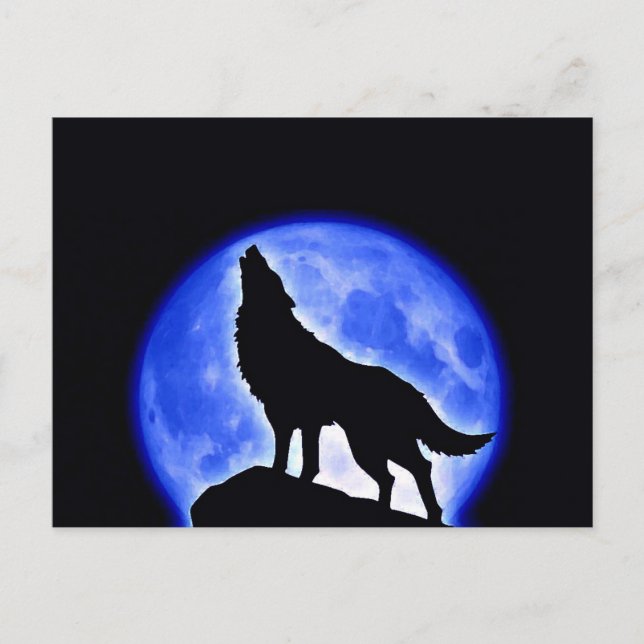 Postal Wolf Howling en la Luna (Anverso)