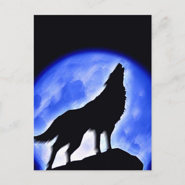 Postal Wolf Howling en la Luna (Anverso)