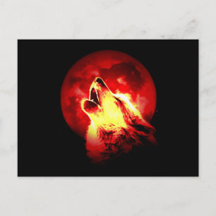 Postal Wolf Howling en Red Night
