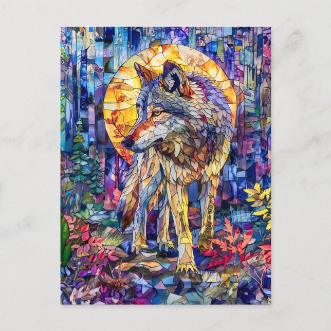 Postal Wolf Howling Under Full Moon (Anverso)