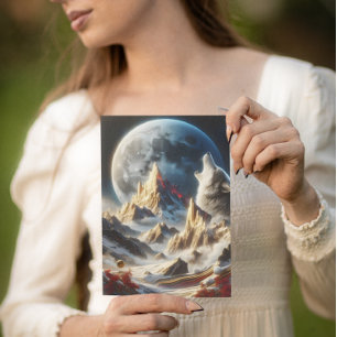 Postal Wolf Howling Under Lunar Peaks