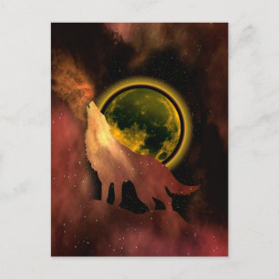 POSTAL WOLF HOWLLING EN LA GALAXIA DE LA LUNA ESPACIAL