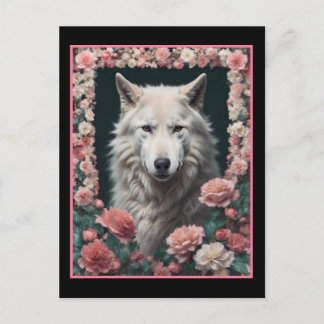 Postal Wolf portrait with flowers