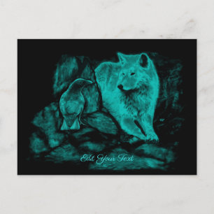 Postal Wolf y Raven en la noche