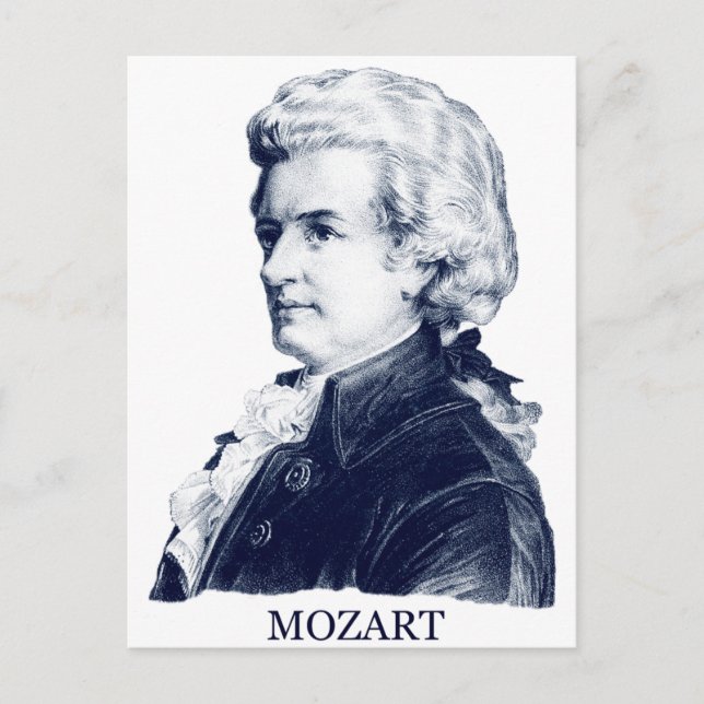 Postal Wolfgang Amadeus Mozart, azul (Anverso)