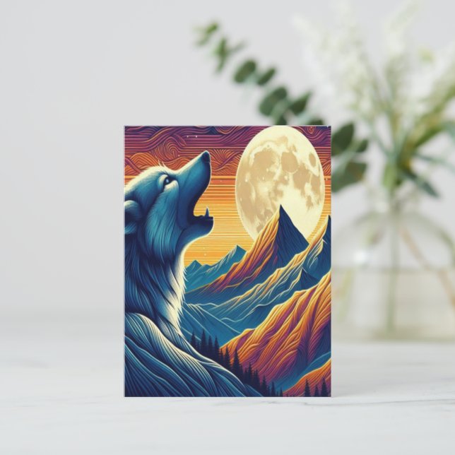 Postal Wolfs Moonlit Howl (Anverso de pie)