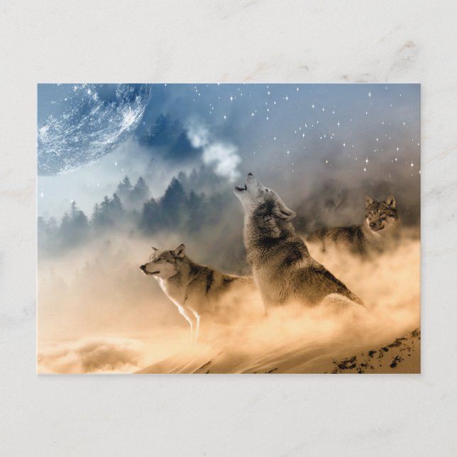 Postal Wolves Moon Fog Nature Sceneration (Anverso)