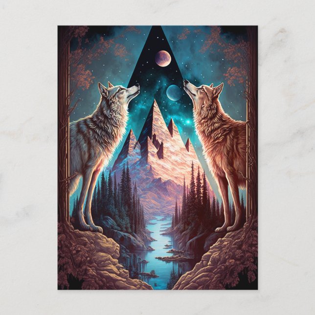 Postal Wolves Mountain Visionasy Fantasy Art (Anverso)