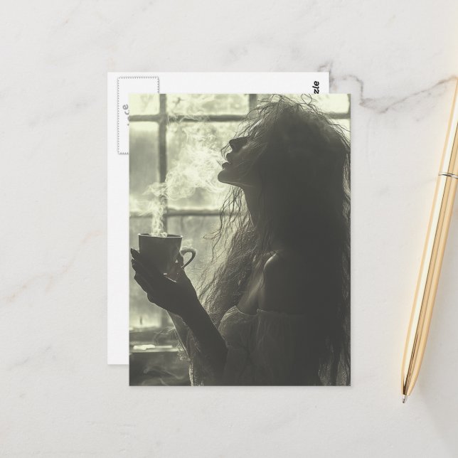 Postal Woman Enjoys Steaming Tea (Anverso/Reverso In Situ)