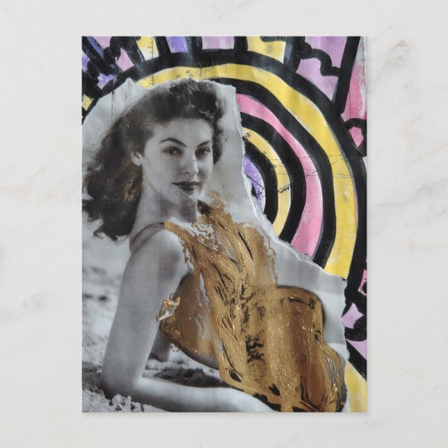 Postal Woman in 1939 on the beach gold swimsuit (Anverso)