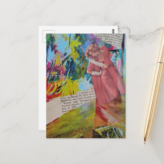 Postal Woman in a Red Dress Collage (Anverso/Reverso In Situ)