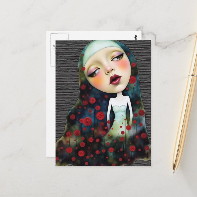 Postal Woman In the Secrect Garden With Flowers (Anverso/Reverso In Situ)