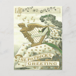 Postal Woman Shamrock Harp of Erin Music Notes