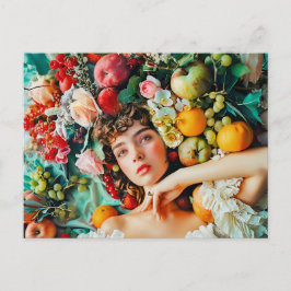 Postal Woman surrounded by fruits and blossoms