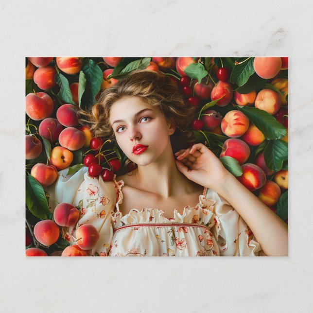 Postal Woman with peaches and cherries (Anverso)