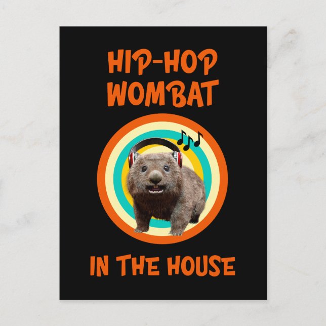 Postal Wombat divertido de Hip-hop en la casa (Anverso)