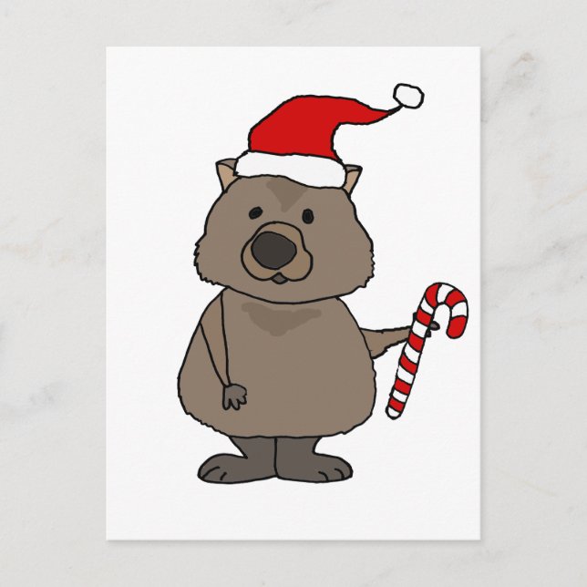 Postal Wombat gracioso en Navidades de Santa Hat (Anverso)