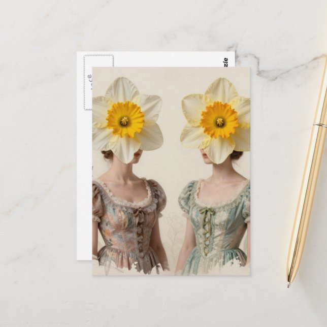 Postal Women With Daffodil Heads (Anverso/Reverso In Situ)