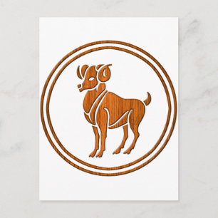 Postal Wood Aries Zodiac Ram Astrología Rótulo