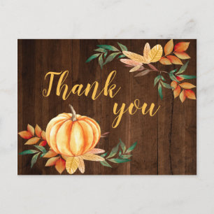Postal Wood Fall Watercolor Naranja Calabaza Gracias