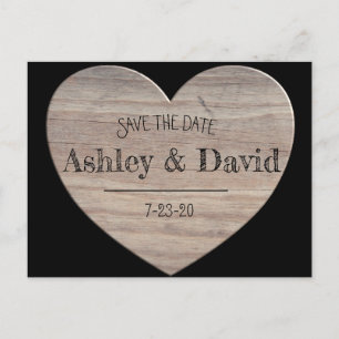 Postal Wood Heart Save The Date Postcard