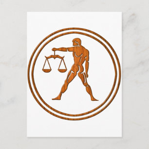 Postal Wood Libra Zodiac Justicia Rótulo Astrología