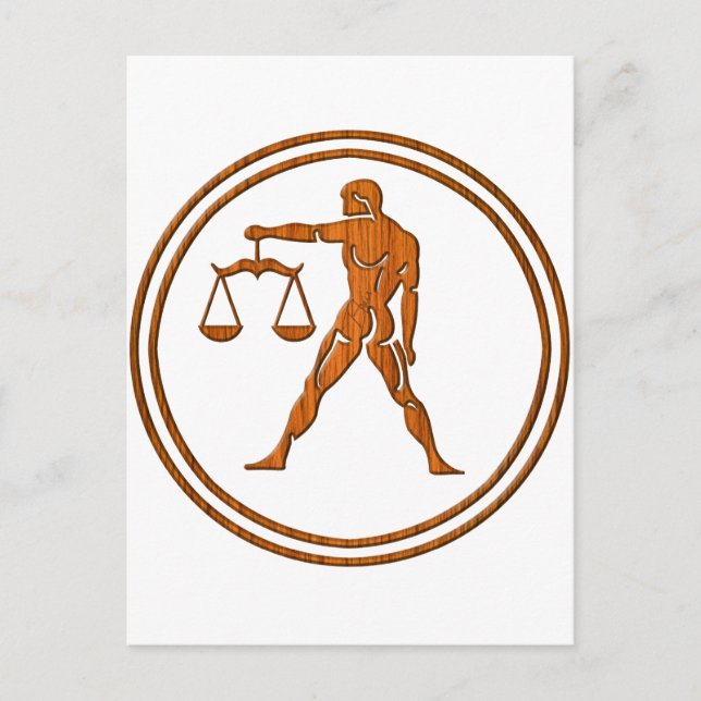Postal Wood Libra Zodiac Justicia Rótulo Astrología (Anverso)