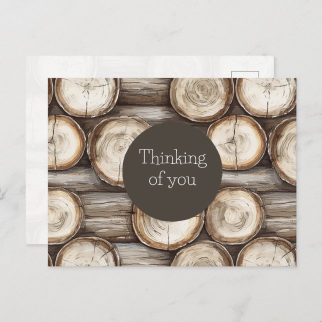 Postal Wood Log Cabin Pensando en ti (Anverso / Reverso)