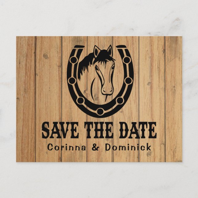 Postal Wood Save The Date Engagement Boda Horse (Anverso)
