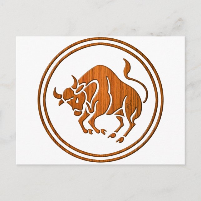Postal Wood Taurus Zodiac Rótulo de Astrología Bull (Anverso)