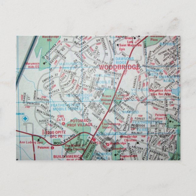 Postal Woodbridge, VA Mapa de Vintage (Anverso)
